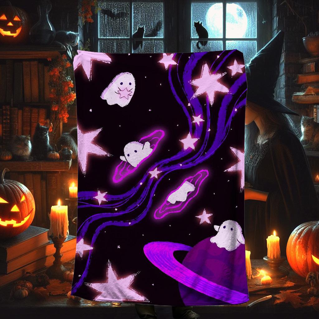 Halloween Ghost Theme digital-printed polyester Bedroom velvet flannel cover blanket Fleece soft sofa cover blankets for beds