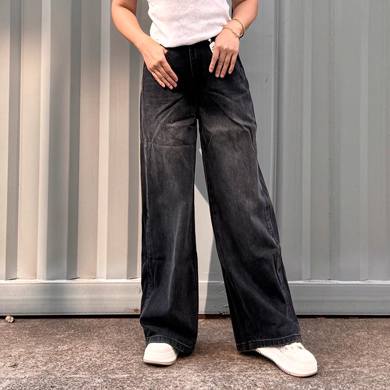 

Women s Black-Gray Wide-Leg Denim Pants - Autumn/Winter Collection L