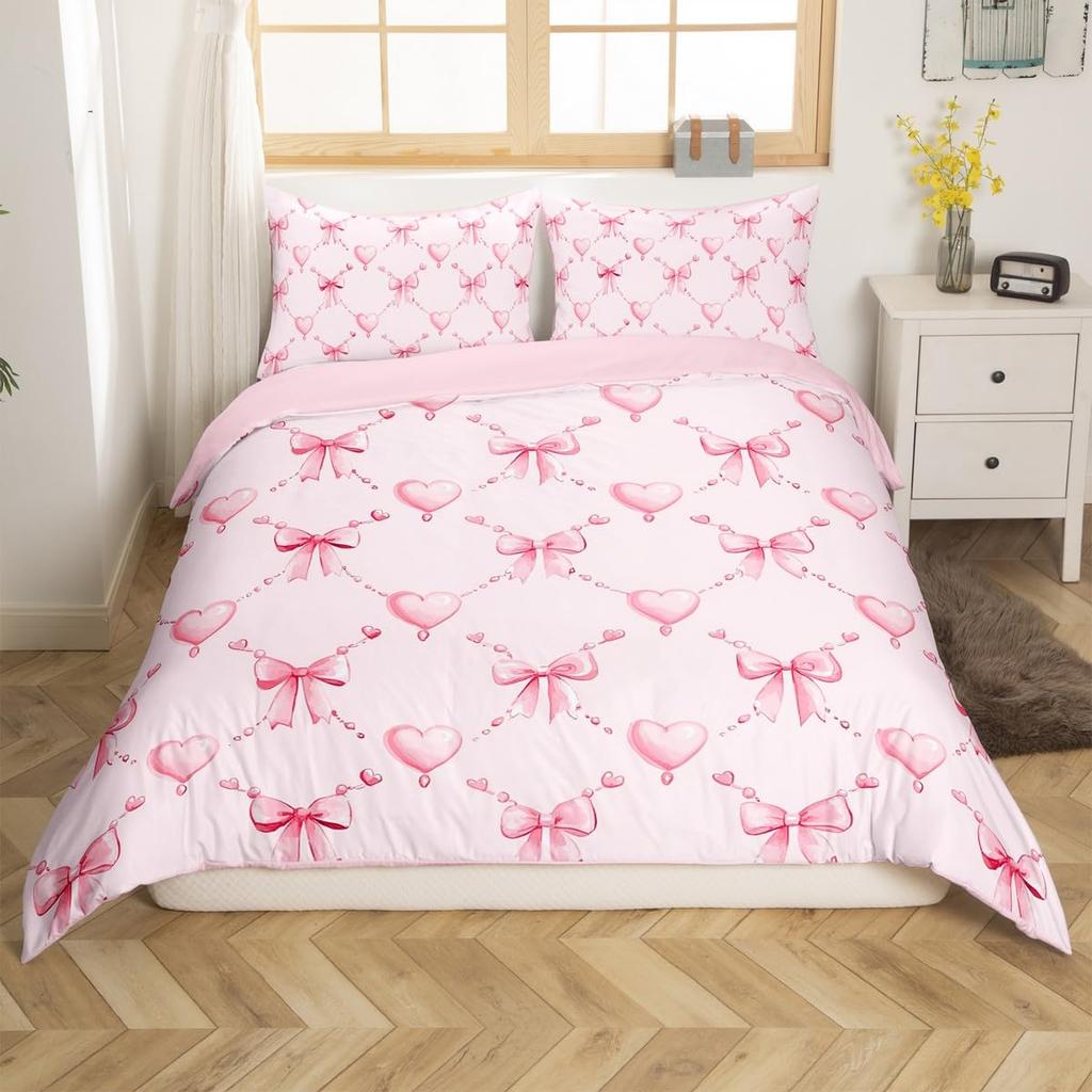 Cute Kawaii Bowknot Kids Duvet Cover Geometric Plaid Butterfly Knot  Quilt Cover For Girls Teen  Women Adults 3 Pcs  No Quilt