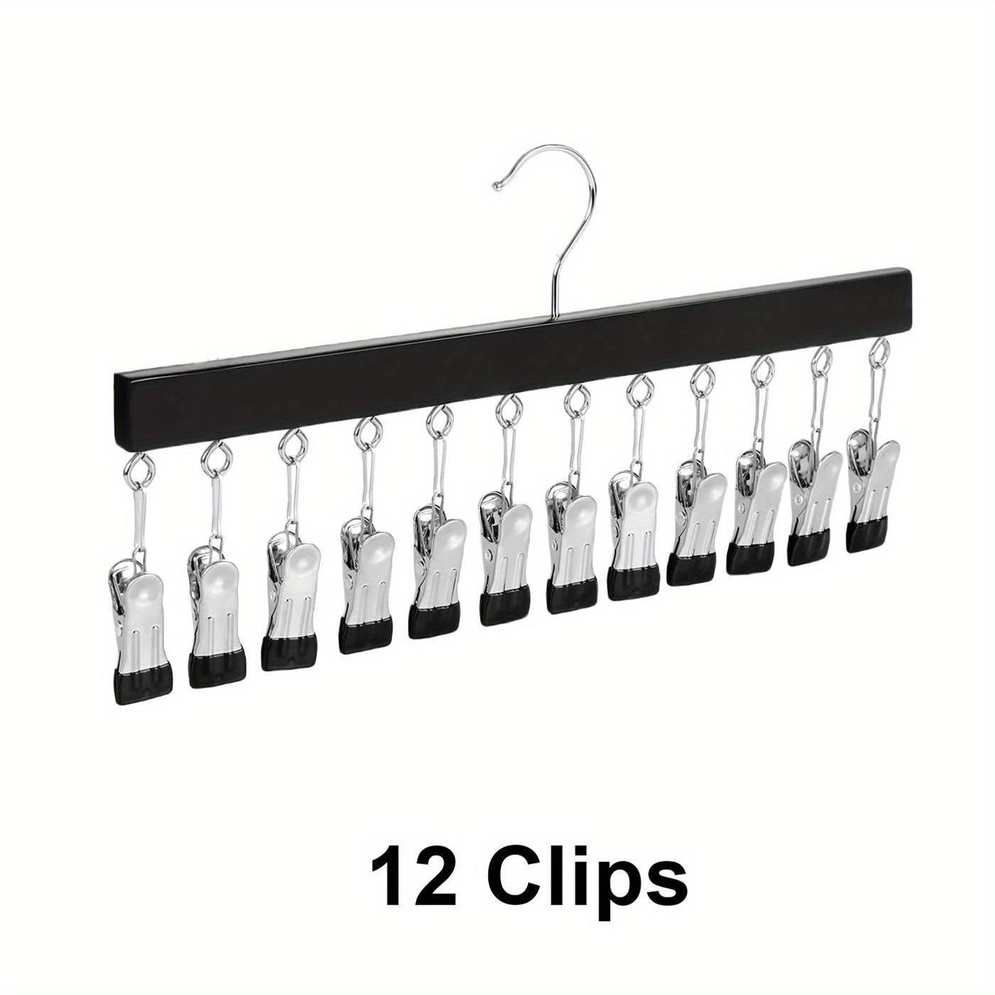 Органайзер для леггинсов для гардероба, деревянные вешалки с 12 металлическими зажимами, вешалки для экономии места, органайзер для шапок, юбок, топов, галстуков, кофточек чёрный