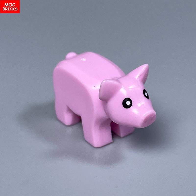Non-Toxic Moc Bricks City Animal Little Pink Pig Zoo Farm Model Accessories Particles Assembled Educational Kids Toys