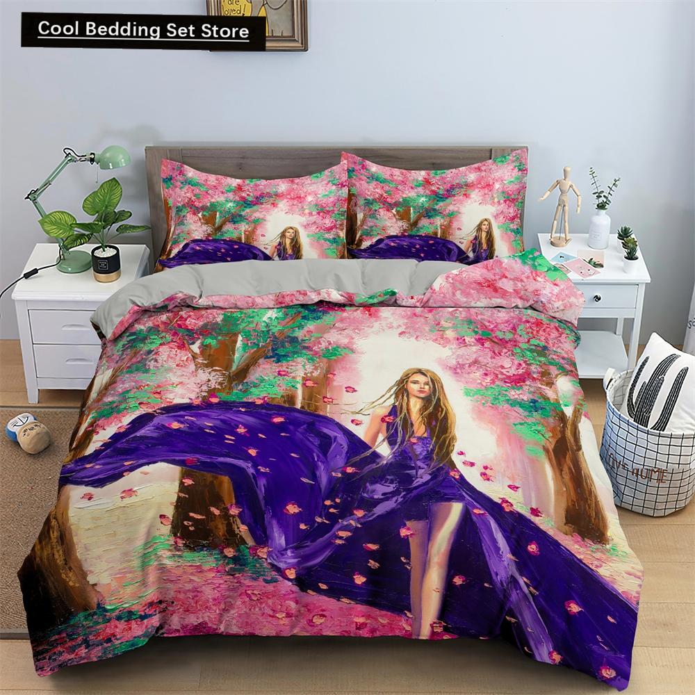Watercolor Flowers King Queen Duvet Cover Colorful Blooming Floral Bedding Set for Teen Adult Plant 2/3pcs Polyester Quilt Cover