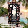 Floral Cat Portrait 1 Theme Quick Dry Beach Towel Custom Name Text Print Large Sand Resistant Towel Beach Vacation
