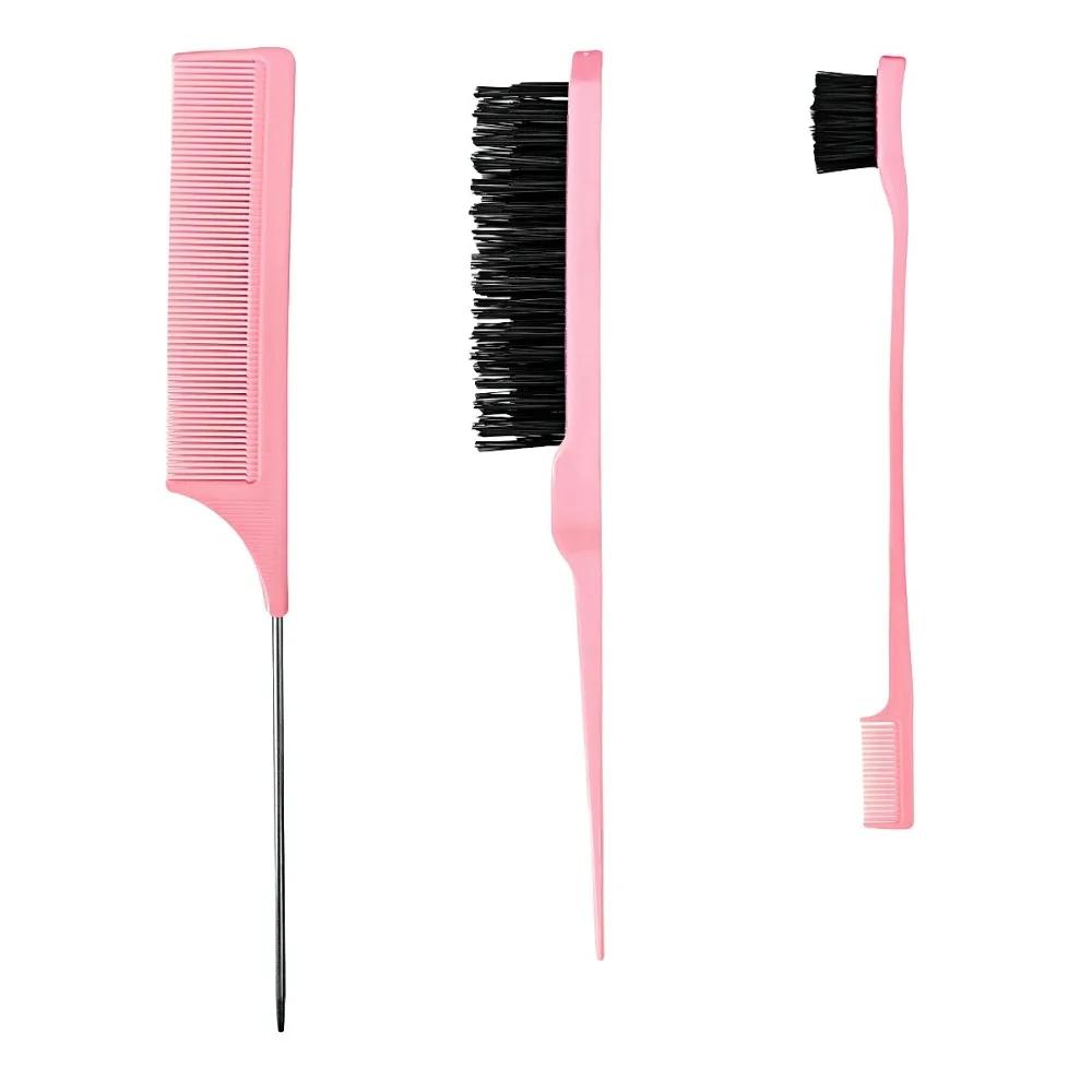 3pcs Hairdressing Tools Pointed Tail Comb Dual Head Eyebrow Brush Triple Row Comb Coiler Hair Salon Styling Comb