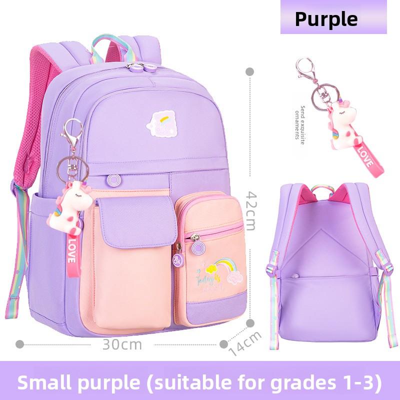2 Size Primary Backpack with Pendant for Girls Aged 6-12 Lightweight Children's Backpacks Contrasting Color Student School Bags