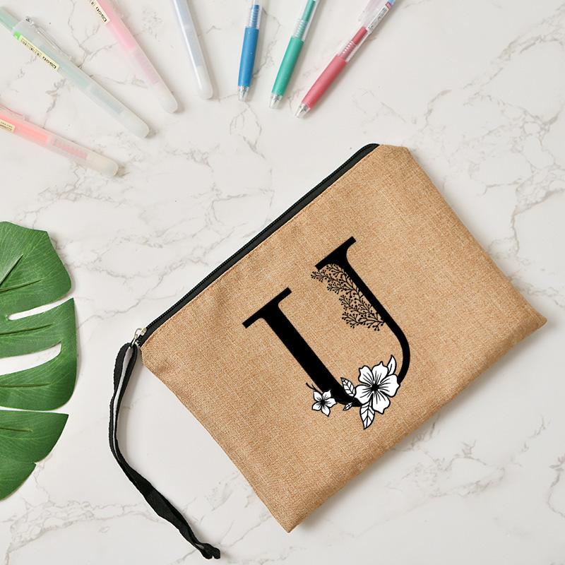 Fashion Letter Print Women Cosmetic Gift Bag Linen Zipper Pouch Travel Tote Storage Pouch Makeup Bag Classic Organizer Bag