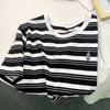 Textured Striped Short-sleeved T-shirt Women's Summer Clothes Unique Chic Top Korean Fashionable High-end T-shirt Embroidery