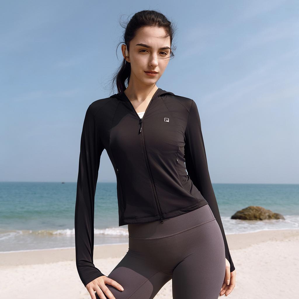 FILA Fitness Fashion Comfortable Simple Sports Training Slim Fit Hooded Knit Jacket Women jackets Black A51W621501FBK