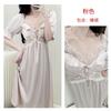 Skinny princess style short-sleeved nightdress women's summer long lace girlish pajamas ice silk satin thin loungewear summer