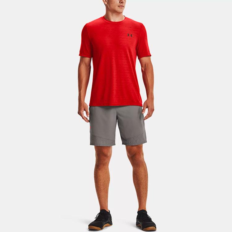 Under Armour Striped Training T-Shirt Men Tops Orange 1361133-839