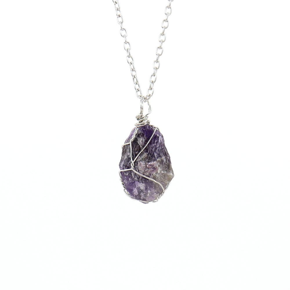 Irregular Natural Crystal Amethyst Rough Stone Pendant, Handmade Twisted Stone Necklace N651
