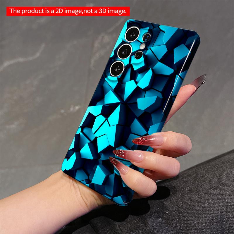 2DFlat Samsung phone case Blue Geometric Tile Pattern Phone Case Applicable to Galaxy S22 S23 S24 S25ULTRA S26 A12 A13 A14 A15 A16