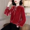 Women's Retro Velvet Loose Long Sleeve Shirt - French Korean Style, Spring 2025