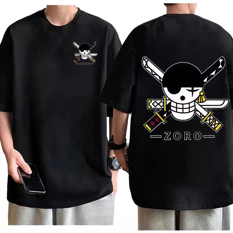 One Piece Roronoa Zoro Dual Swords T-shirt Men Women Cotton Anime Graphic Tee Crew Neck Short Sleeve Streetwear Daily Casual Top