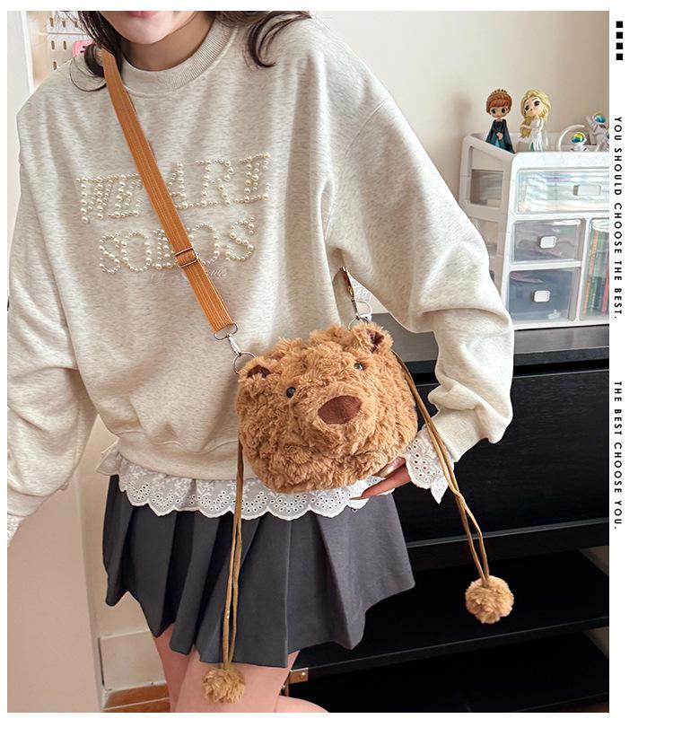 Barcelona Bear Plush Crossbody Bag - Women's Cute Single Shoulder Tote & Large Capacity Doll Backpack