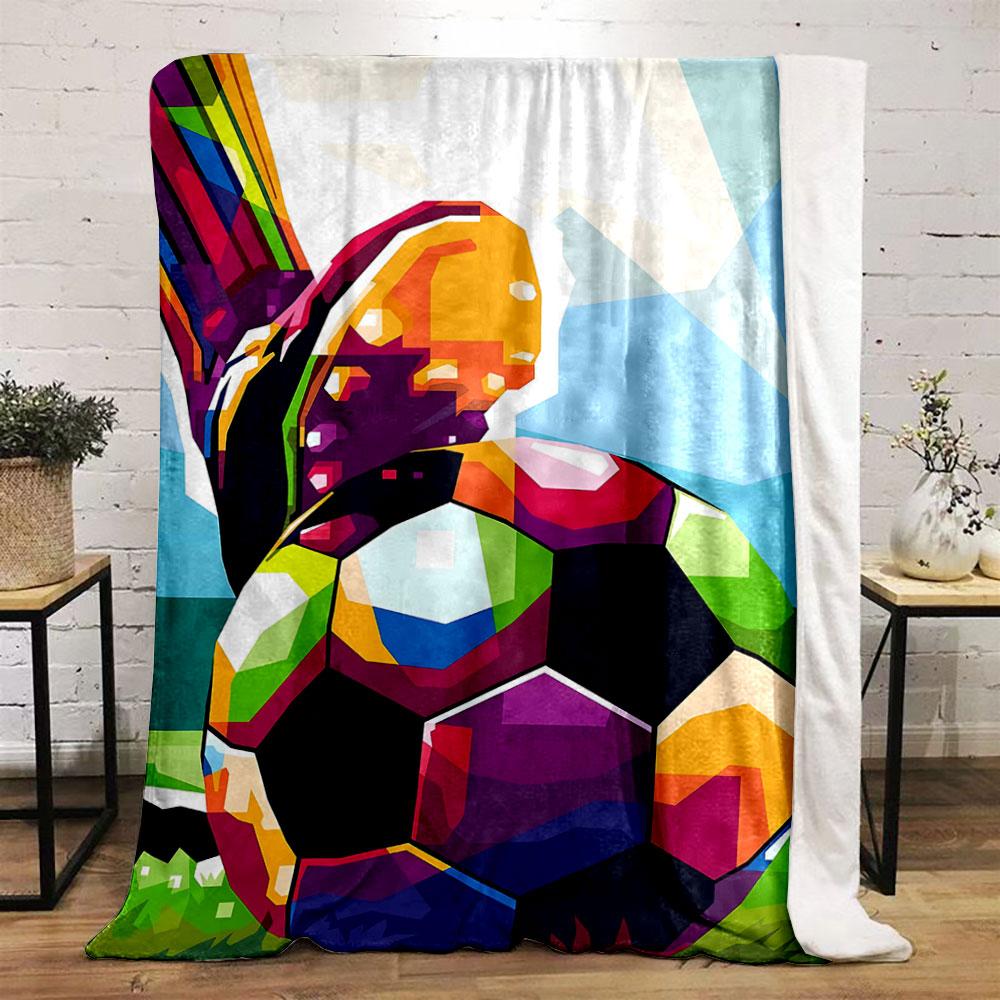 Colorful Geometric Patterns Depicting a Soccer Ball and a Cleat In Motion. for All Seasons Blanket Lunch Break Throw Gift