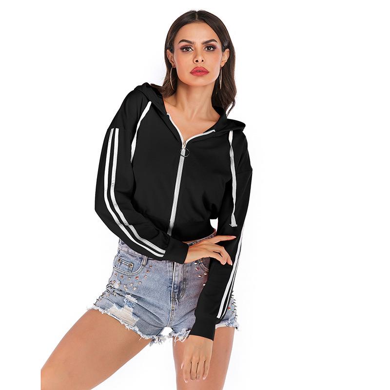Casual Trend Versatile Women's Autumn Solid Color Hooded Long-sleeved Casual Bottoming Sweater Jacket Female Short Section
