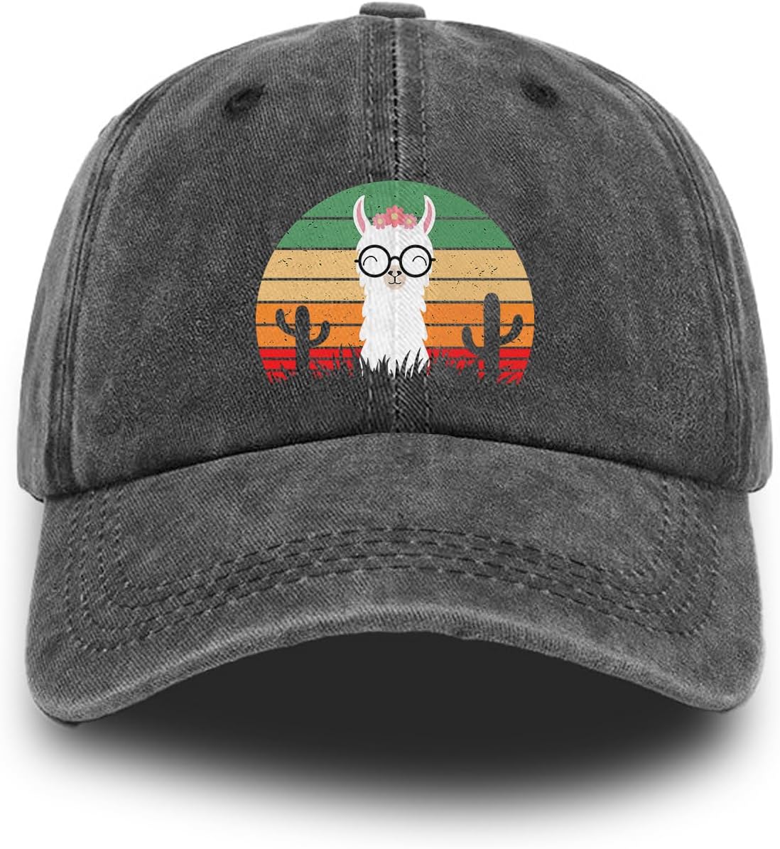 Смешная Лама Альпака в Очках Закат Кактус Бейсболка Винтажная Стирка Регулируемая Папина Кепка для Улицы One Size
