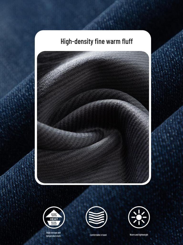 2025 Winter Women's High-Waist Korean Wide-Leg Jeans with Velvet, Warm and Floor-Length