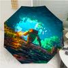 Blocky Pixel Game Print Automatic Umbrella, 8 Rib Iron Frame, Plastic Handle, Suitable for Outdoor Travel &Daily , Ideal Gift
