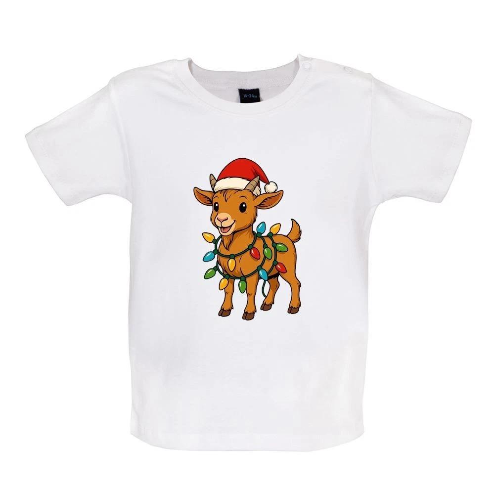 Goat Christmas Lights - Baby Kids Boys Girls Unisex T-Shirt / Romper - Cute Love Pet 100