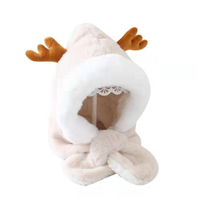 Autumn and Winter Children's Hats and Scarves Integrated Boys and Girls Thickened Christmas Hats Baby Windproof Antler Hats Neck Protection