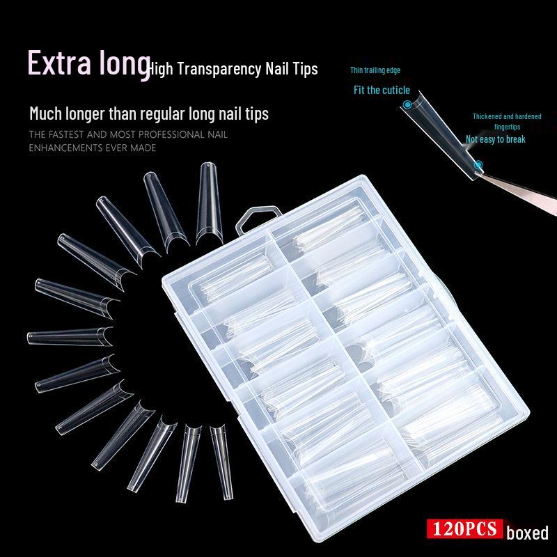 120 Extra Long Trapezoid French Nail Tips - Seamless Full/Half Cover, Wearable False Nails