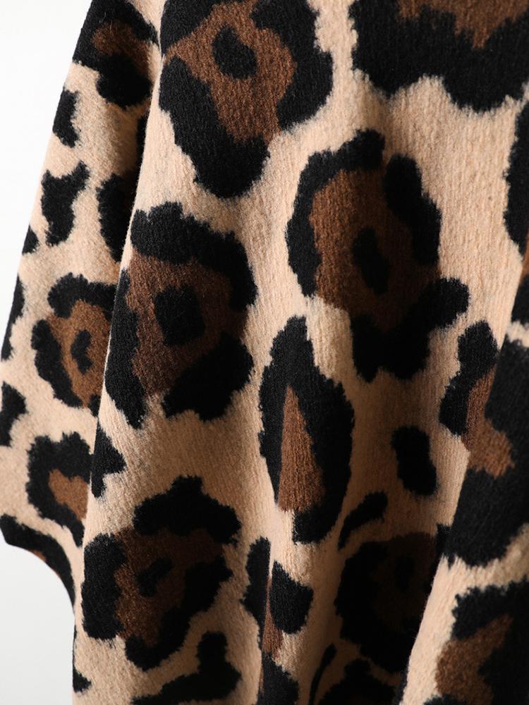 Winter Women Scarf Layers Poncho Elegant Lady Retro Leopard Print Wraps Shawl Casual Warm Scarve Capa Para Mujer Pashmina Cloak