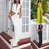 European American Women's Clothing Spring New Style Hollow Knot Slit V-neck Irregular Dress