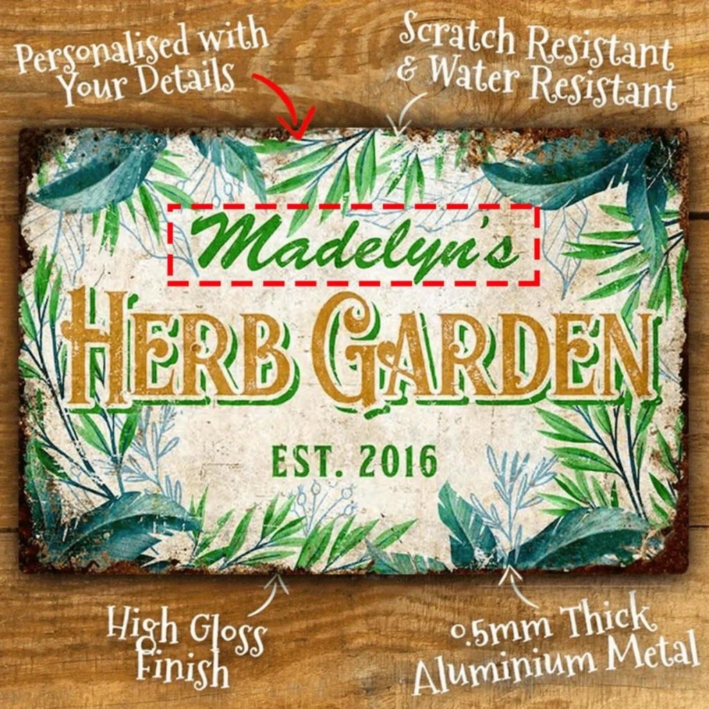 Personalized Herb Garden Metal Sign Retro Custom Name Scratch Resistant High Gloss Aluminum Outdoor Decor