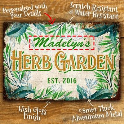 Personalized Herb Garden Metal Sign Retro Custom Name Scratch Resistant High Gloss Aluminum Outdoor Decor