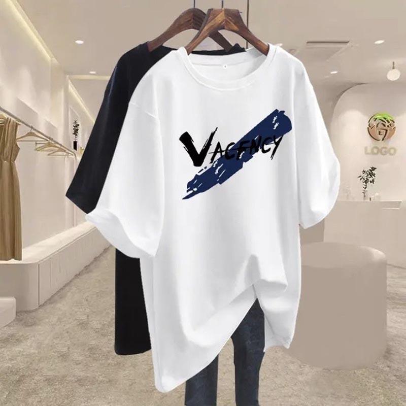 Women's Clothing Chic Hand-Painted Letter Print T-shirt Summer New Casual Loose 100 Cotton Short Sleeve T-shirt Lady Y2k Pullove