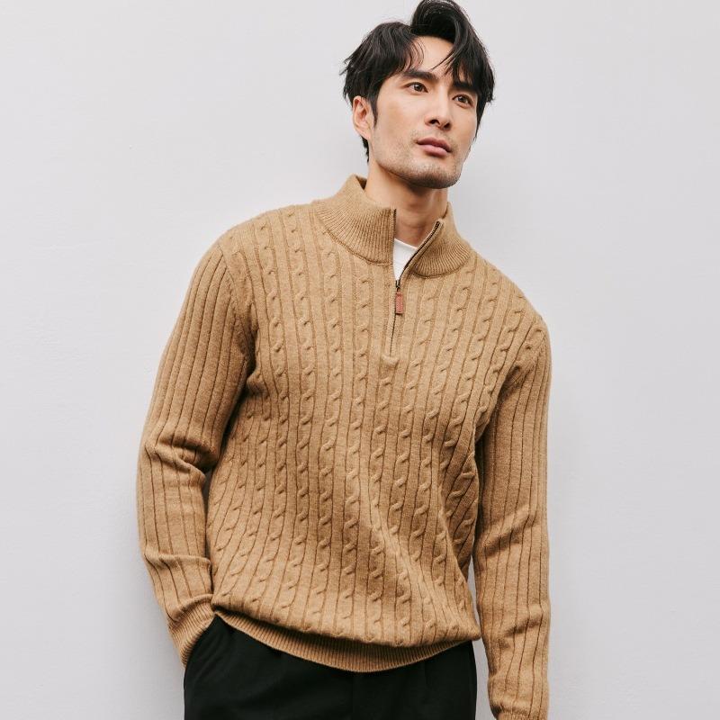 Half Zip Stand Collar Twisted Knit Sweater Men Casual Business Winter Outerwear