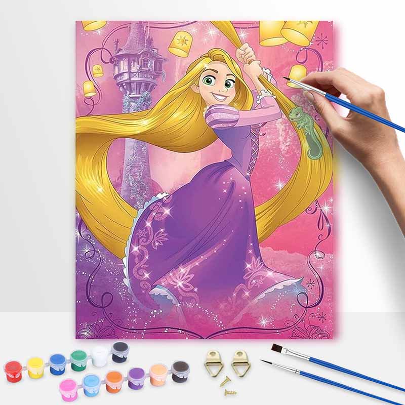 Disney DIY Oil Painting Art Painting Kit Tangled Rapunzel Home Wall Decor Handmade Gift for Princess Fans Creative Canvas Art Works