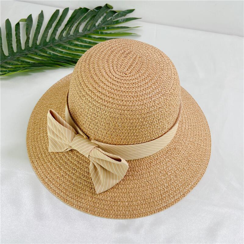 Straw hat lady summer bow seaside summer versatile sun hat breathable hat beach hat