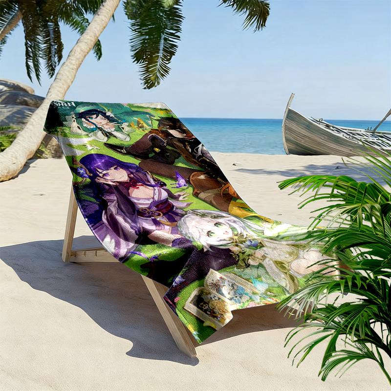 Genshin Impact Poster Print Beach Towel, Large Soft Quick Dry Towel for Beach Camping Swimming