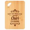 Planche À Découper / Plateau Apéro - PLANETEE - Meilleur Quand Chéri Cuisine - Bambou Gravé - 30x20x1 Cm - Trou 24 Mm