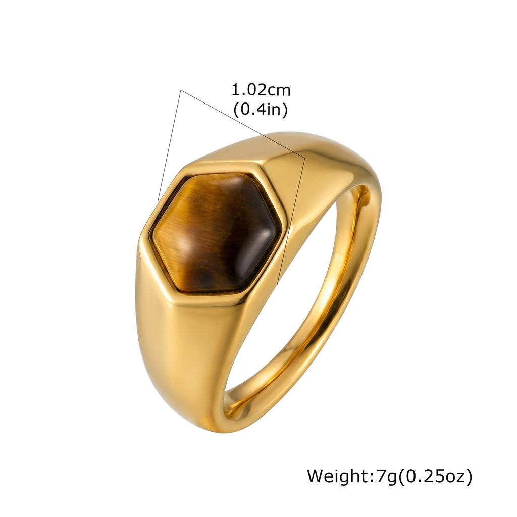 18K Gold Plated Stainless Steel Natural Stone Ring Tiger Eye Green Aventurine Band Waterproof Healing Crystal Energy Jewelry