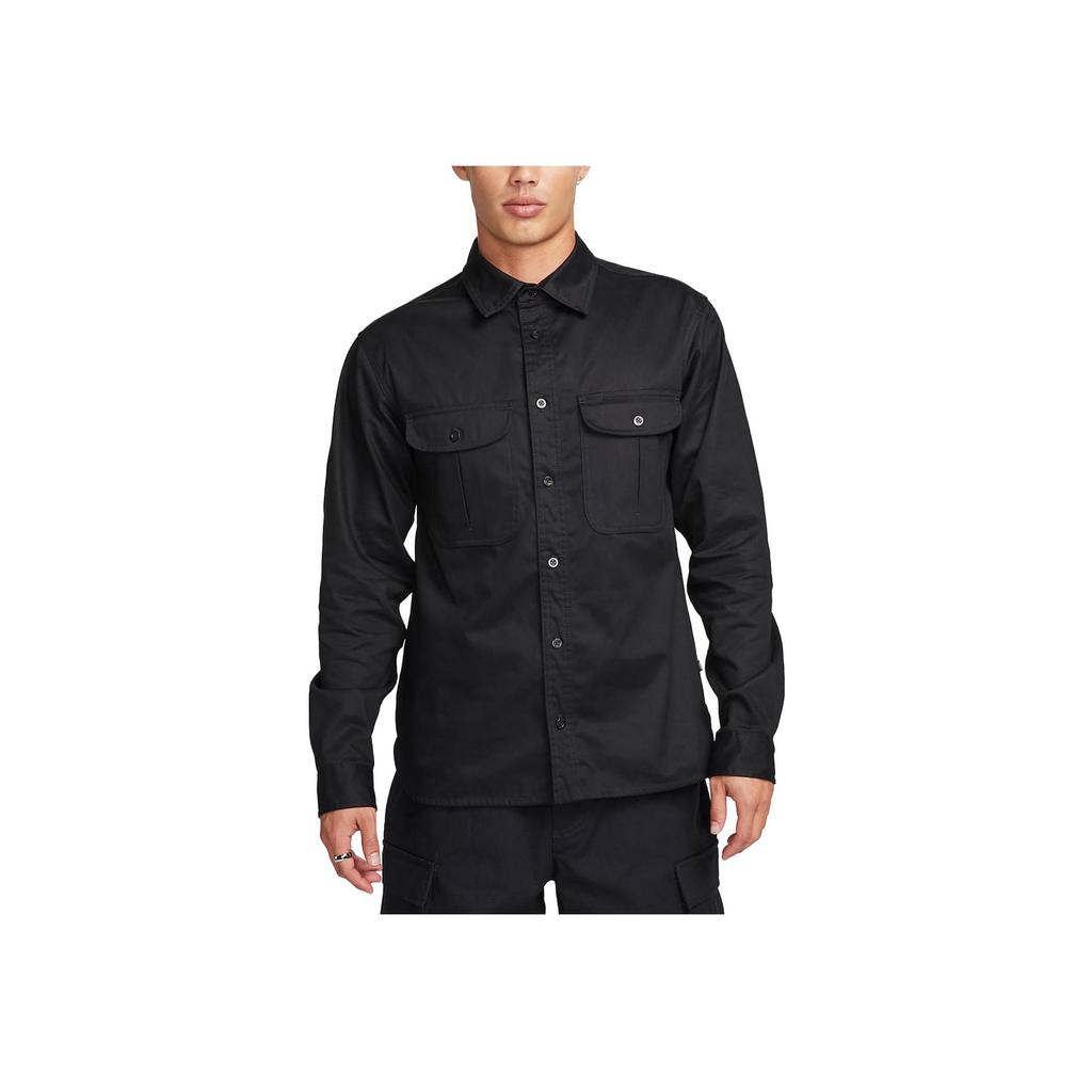 Nike SB Tanglin Solid Woven Skate Button-Up Soft Comfortable Long Sleeve Shirt Unisex Shirts Black FQ0398-010