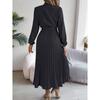 Herbst und Winter Elegantes Stehkragen Langarm Taille Falten Langer Rock Kleid