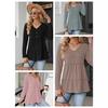 2024 Autumn/Winter V-neck Button Patchwork Loose Long Sleeve T-shirt
