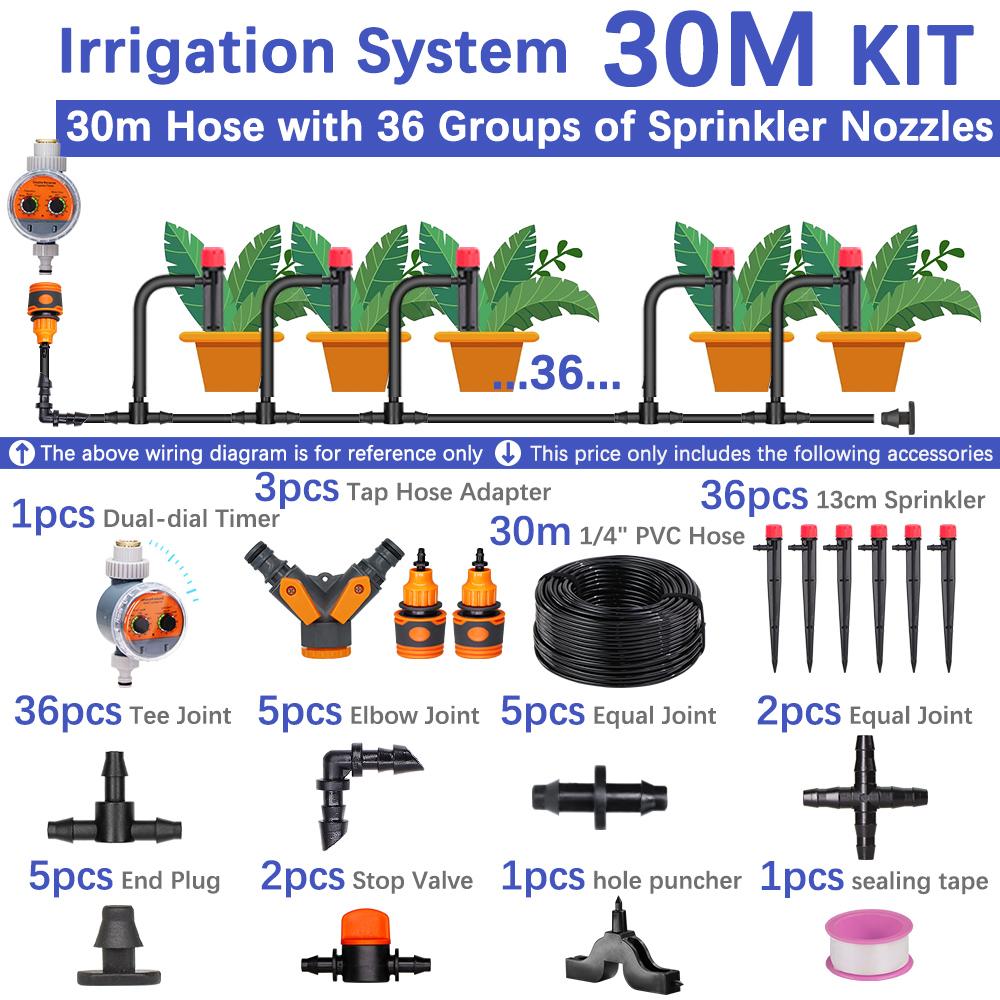 50-5m 1/4" Garden Drip Micro Irrigation 8-hole Adjustable Drippers with Stake 4/7mm Adapter PVC Tubing Automatic Watering System