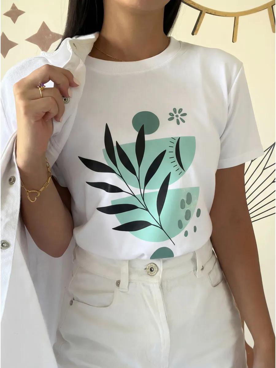 Oversized thick T-shirt with geometry flower print 2XL