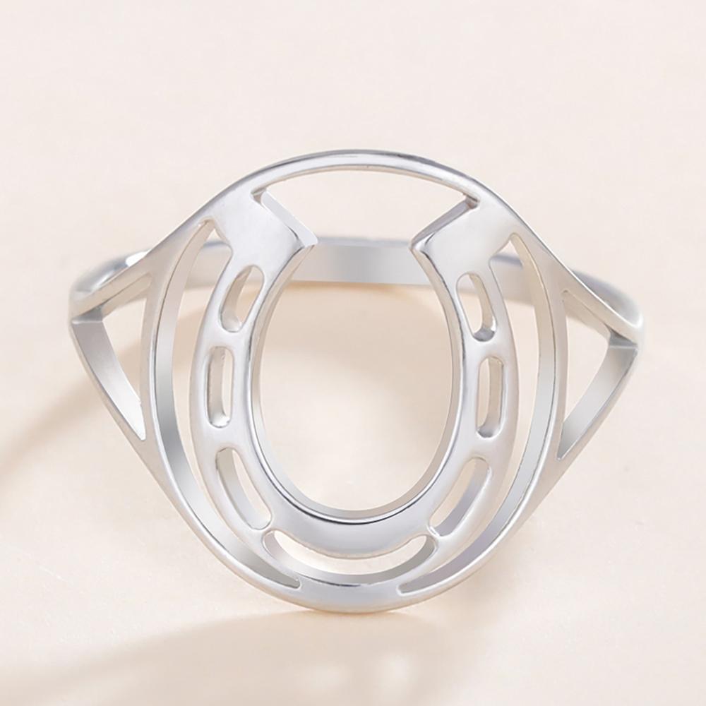 Dawapara Retro Horseshoe Ring Animal Horse Equestrian Gift Stainless Steel Wedding Band Couple Jewelry