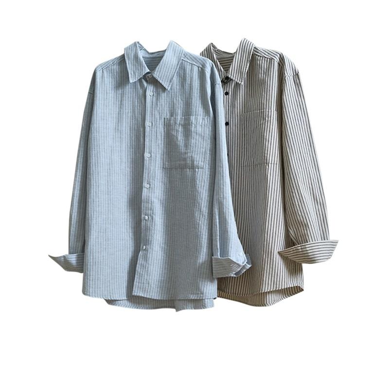 Spring And Summer Fashionable Lazy Linen Striped Shirt Loose Comfortable Breathable Casual Top Women