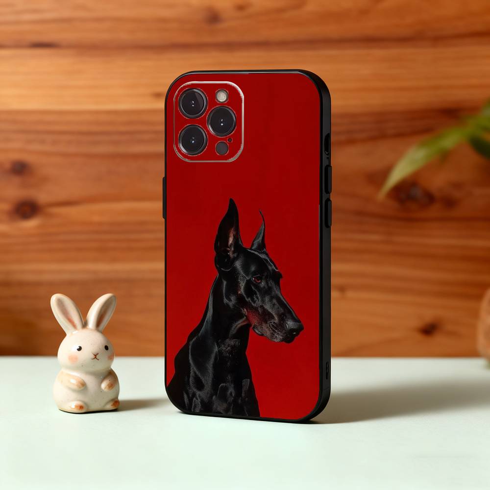 Doberman Dog Phone Case For iPhone17,16,15,14,13,12Plus,Pro Max,XS,5G Soft Silicone Black Cover