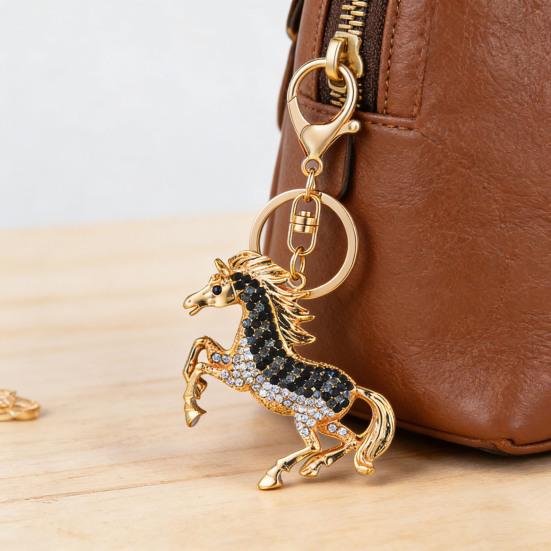 Horse-Shaped Rhinestone Keychain with Carabiner Clip Sparkling Zircon Animal Key Ring for Keys Bags Lucky Symbol for Car Home Decor