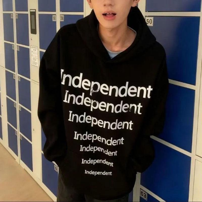 

Silver Fox High Street Letter Print Heavy Hooded Sweatshirt Autumn Winter Trendy Brand Versatile Loose S чёрный