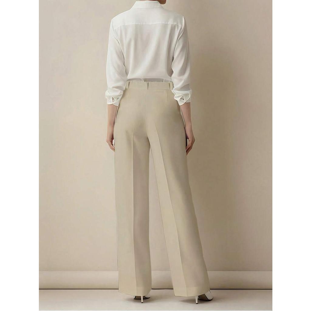Jednokolorowe spodnie casual, Damskie spodnie z wysokim stanem, plisowane, luźne, Spodnie do pracy