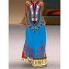 Super Beautiful Dress Blue Ethnic Style Stripe Sleeveless Long Dress Stage Catwalk Daily Event Clothes